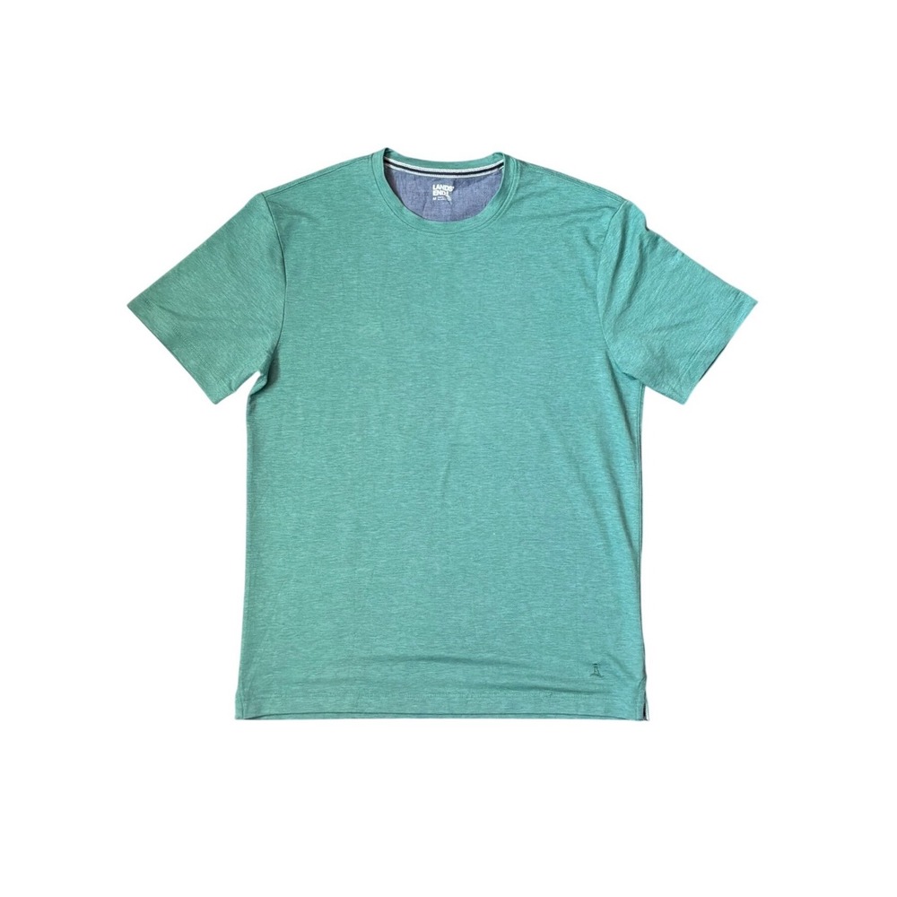 Lands End‎ Mens Medium Short Sleeve Crewneck T-Shirt Heather Teal Green Logo Tee